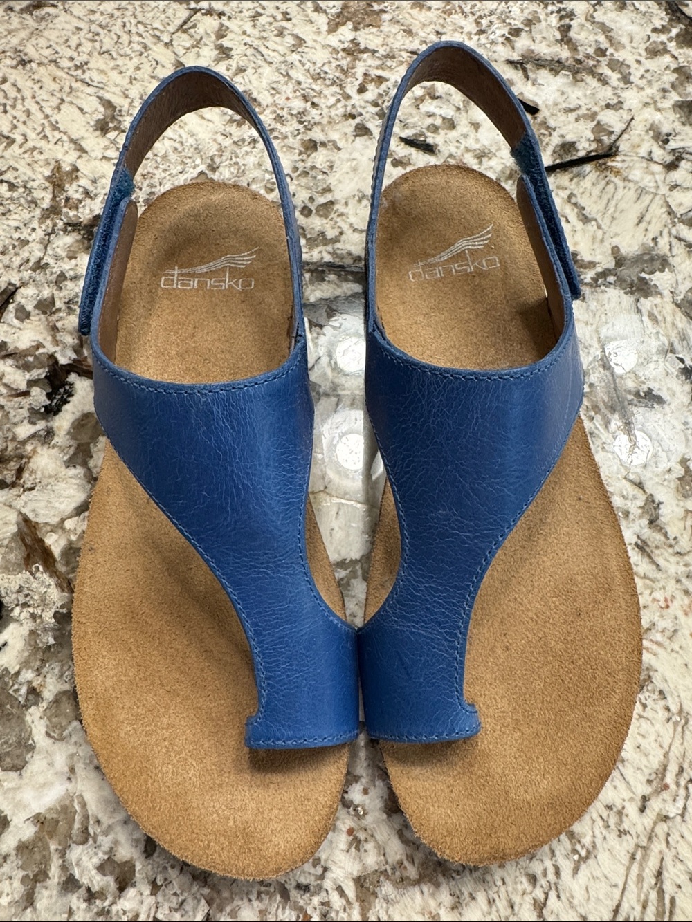 Dansko Blue Leather T-Strap Slingback Reese Sandals